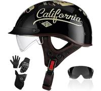 Moto Vintage Demi-Casque | Certifié ECE 22.06, Visière Rétractable, Pack Accessoires, Coque ABS Amortissante Pour Trajets Routiers 6,XL/(61~62cm)