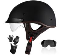 Moto Vintage Demi-Casque | Certifié ECE 22.06, Visière Rétractable, Pack Accessoires, Coque ABS Amortissante Pour Trajets Routiers 3,M/(57~58cm)