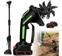 Motobineuse de jardin portative 2 en 1, cultivateur sans fil avec rallonge de 1,3 m, désherbeur électrique léger avec 2 batteries, lames en acier au manganèse à 4 rangées