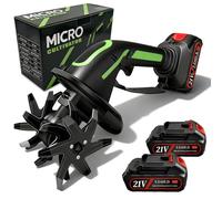 Motobineuse Electrique, 21V Motoculteur Électrique avec 2 Batteries 3000mAh Bineuse Électrique avec 4 Lames Métalliques Largeur de Travail de 10cm Profondeur de Travail de 10cm 235 TR/Min