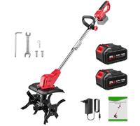 Motobineuse Électrique, 21V Motoculteur Électrique sans Fil avec 2 × 4.0Ah Batterie, Trois Types de Lames, Interrupteur à Double Sécurité, 30CM Largeur et 22CM Profondeur, pour Jardinage et Cultivate