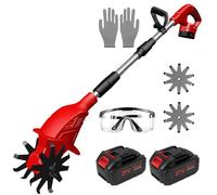 Motobineuse électrique,Cultivateur électrique sans Fil Portable 21V,Hauteur de Poignée Réglable, Largeur de Travail 20 cm,Équipé de 2 Batteries et d'un Chargeur EU