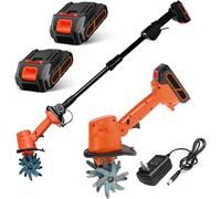 Motobineuse éLectrique sans Fil 21v,Portable Motoculteur avec Batterie Et Charge,235 RPM,Largeur/Profondeur De Travail 10/10 Cm,pour Le Jardin,Le Champ De LéGumes,La Serre,Le Verger(2 Batteries)