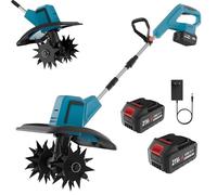 Motobineuse Electrique sans Fil, 550W Motoculteur à Batterie avec 2 x 4.0Ah Batterie, Largeur de Travail 20 cm, Profondeur de Travail 15 cm, 4 Lames en Acier, Interrupteur à Sécurité, pour Jardinage