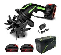 Motobineuse électrique sans Fil avec 2 Batteries, Lames de Coupe en Acier 65Mn durcies et épaissies, 235 TR/Min, Largeur de Labour de 10 cm pour Jardin, Potager et Serre 2-Cell Battery, no Rod