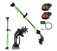 Motobineuse Électrique sans Fil - Motoculteur Thermique Portable 21V avec Manche Long 1,3 m, Largeur de Travail 10 cm, Outil de Jardinage pour Ameublir, Biner, Creuser (2 Batteries + 1 Chargeur)