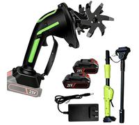 Motobineuse et cultivateur sans Fil 2 en 1, autonomie de 60minutes avec Une Seule Batterie, avec 2batteries de 1,5Ah et Une Tige d'extension de 1,3m, for Creuser des tranchées