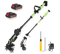 Motobineuse sans Fil, 21V Motobineuse Electrique Motoculteur avec 2 Batteries 1500mAh et Manche de 1,3m Bineuse Électrique Largeur de Travail de 10cm Profondeur de Travail de 10cm