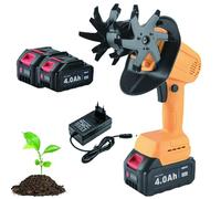 Motobineuse sans Fil - Mini Rotavator De Jardin avec 2 Batteries Lithium, Largeur De Labour 128mm, Profondeur 103mm, Outil À Main Léger pour Ameublir Le Sol dans Jardins Et Potagers 21V