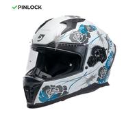 MOTOBLOUZ Casque Intégral EROS FELINE White/Turquoise | ECE 22.06 M = 57-58 cm