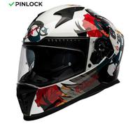 MOTOBLOUZ EROS CALAVERA Casque de moto intégral avec visière solaire | Homologué ECE 22.06 | Pinlock Inclus | White Shin S