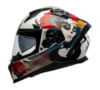 MOTOBLOUZ EROS CALAVERA Casque de moto intégral avec visière solaire | Homologué ECE 22.06 | Pinlock Inclus | White Shiny | Casque scooter