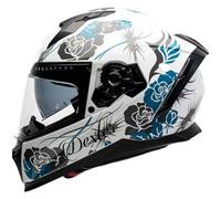 MOTOBLOUZ EROS FELINE Casque de moto intégral avec visière solaire | Homologué ECE 22.06 | Pinlock Inclus | CWTM - White/Turquoise shinny | Casque scooter