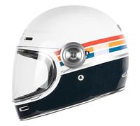 MOTOBLOUZ TANNEN ENJOY THE RIDE VINTAGE Casque de moto intégral | Homologué ECE 22.05 | White/Blue petrol | Casque scooter