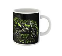 Motocross Dirt Bike Le Green Naturalistic Fire Freestyle Motorcross Mug Céramique Tasse À Café Unique Tasse À Thé Idée Cadeau Pour Anniversaire Noël Bureau 330Ml