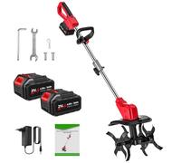 Motoculteur Électrique 21V, Motobineuse sans Fil AVCE 2 x 4.0Ah Batterie, Rouleau Double 4 Lames, Affichage LED, 300 RPM Vitesse, 30CM Largeur et 22CM Profondeur, Motoculteur pour Potager, Yard