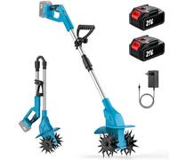 Motoculteur Électrique 21V, Motobineuse sans Fil avec 2 x 4.0Ah Batterie, Moteur sans Balais, Rouleau Double 4 Lames, Affichage LED, 20CM Largeur et 16CM Profondeur, Motoculteur pour Potager, Yard