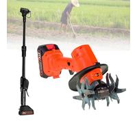 Motoculteur éLectrique De Jardin, Mini Motoculteur Sans Fil 21 V, Motoculteur Portatif, 235 Tr/Min Avec 4 RangéEs De Dents, Largeur De Travail 10 Cm,With1.3mExtension-2batteries