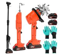 Motoculteur électrique, Mini-bêche sans Fil avec 2 Batteries De 1,5 Ah, Double Interrupteur De Sécurité, Outil De Jardin Portatif pour Le Désherbage Et La Tonte du Gazon Tiller+Hoe+Pole