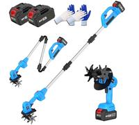 Motoculteur électrique sans fil, 21 V avec poignée réglable, largeur et profondeur de labourage de 10 cm, cultivateur efficace pour jardin, cour et pelouse
