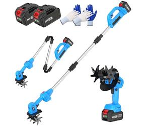 Motoculteur électrique sans fil, 21 V avec poignée réglable, largeur et profondeur de labourage de 10 cm, cultivateur efficace pour jardin, cour et pelouse