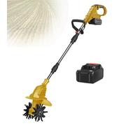 Motoculteur éLectrique Sans Fil 21 V, Largeur 20 Cm, Profondeur 25 Cm, 270 Tr/Min, Motoculteur Haute Vitesse Pour Le Jardinage, La Pelouse Et Le Sol,Yellow-FourBlades-1battery