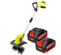 Motoculteur électrique sans fil avec 4 lames en acier, 2 batteries pour le labourage du sol dans les jardins et les potagers