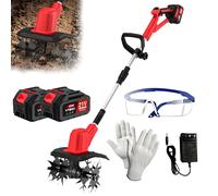 Motoculteur électrique sans Fil, Motobineuse De Jardin Portable avec 2×1500mah Batteries, Largeur De 20cm Et Profondeur De 15cm, Poignée Télescopique Réglable pour Labour, Terres Agricoles, Sol