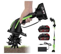 Motoculteur et cultivateur sans fil 2 en 1 avec perche d'extension, 21 V léger, à batterie portable pour jardin, parterres de fleurs, désherbage, tranchée, batterie incluse (2 piles)
