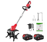 Motoculteur, mini motobineuse sans fil 21 V, 550 W, largeur de travail 30 cm, profondeur de travail 200 mm, 4 lames de hachoir robustes, guidon pliable, pour petit parterre et jardin (2 piles)