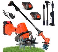 Motoculteur, motobineuse, 235 TR/Min, 4 rangées de Dents, Largeur de Travail 10 cm, Profondeur, 2 Batteries 1500 mAh, Perche télescopique, Convient aux Jardins, fermes et pelouses.