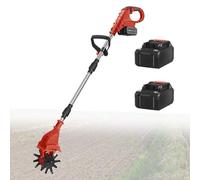 Motoculteur Sans Fil Avec Batterie 21V,Motobineuse Avec Profondeur De Travail De 25Cm Et Largeur De Travail De 20Cm, Motoculteur éLectrique Pour Jardin Et Cour,Red-DualBlades-2batteries