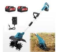 Motoculteur sans Fil, cultivateur de Jardin sans balais avec 1/2 Batteries et Longue Perche Extensible, Largeur de Travail de 23 cm et Profondeur de 18 cm, cultivateur électrique sans Fil 2 Batteries