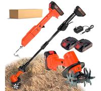 Motoculteur sans fil, mini binette électrique avec lame en acier au manganèse haute dureté et dents tranchantes, double interrupteur de sécurité, fonctionnement à une main pour pelouse et jardinage