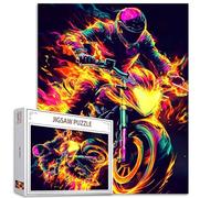 Motocycliste 1000 pièces puzzles adultes Feu abstrait Moto Peinture Jigsaw Puzzle Motocycliste Puzzle pour Activité Famille Défi Nordics Art DIY Puzzle Décor Cadeaux (Coloré)