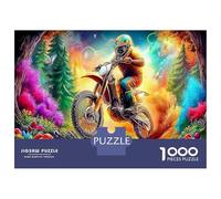 Motocycliste dans Une forêt sur Une Moto Tout-Terrain 1000 Pièces Coffret Puzzle Art d'aventure Puzzle Classique Carton Solide - Ultra Dur pour Couples, Top Noté, Activité Parfaite À La