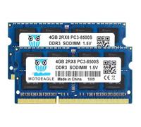 Motoeagle PC3-8500 4Go DDR3 1066MHz Sodimm 2RX8 DDR3 1066 MHz PC3-8500S 8Go Kit (2x4Go) 1.5V CL7 Non-ECC Mémoire RAM