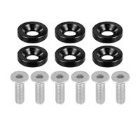 Motoforti Rondelles de finition universelles à tête fraisée pour pare-chocs, joints, vis, kit de fixation pour habillage du compartiment moteur pour moto, M6, en alliage d'aluminium, 6 pcs Noir