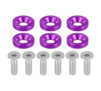 Motoforti Rondelles de finition universelles à tête fraisée pour pare-chocs, joints, vis, kit de fixation pour habillage du compartiment moteur pour moto, M6, en alliage d'aluminium, 6 pcs Violet
