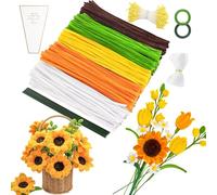MOTONG 400 Pcs Cure Pipe pour Bricolage 4 Couleurs Tournesol Pour Fil Chenille 360 Perles 20 Pièces de Fil à Fleurs pour Bricolage avec Ruban Cadeau Floratape Fils Chenilles Loisirs Creatifs