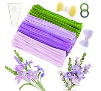 MOTONG 400 Pcs Cure Pipe pour Bricolage 4 Couleurs Violet Pour Fil Chenille 360 Perles 20 Pièces de Fil à Fleurs pour Bricolage avec Ruban, Cadeau Floratape- Fils Chenilles Loisirs Creatifs