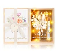 MOTONG Cadeau d'anniversaire fleur 40th - Cadeau d'argent de mariage - Cadeau en argent - Avec fleurs séchées - Boîte en bois - Tube à essai en plastique