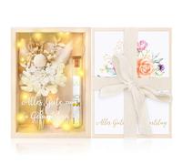 MOTONG Cadeau d'anniversaire, fleur blanche, cadeau de mariage, cadeau en argent, cadeau d'anniversaire, avec fleurs séchées, boîte en bois, tube à essai en plastique, guirlandes lumineuses