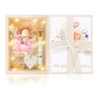 MOTONG Cadeau d'anniversaire, fleurs roses, cadeau de mariage, cadeau en argent, cadeau d'anniversaire, avec fleurs séchées, boîte en bois, tube à essai en plastique, cadeau pour couple