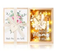 MOTONG Cadeau d'anniversaire pour maman - Fleurs blanches - Cadeau de mariage - Cadeau d'argent - Avec fleurs séchées - Boîte en bois - Tube à essai en plastique - Guirlandes lumineuses
