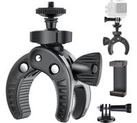 Motorcycle Bike Handlebar Mount for GoPro, 360° Rotatable Mount Bracket with Phone Holder, Camera Clamp with 1/4 Inch Compatible for GoPro Action Cam