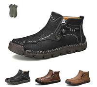 Motorcycle Boots, Men's Casual Leather Shoes Loafers Fashion Comfortable Mid-Top Loafers (Black,33.5)