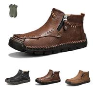 Motorcycle Boots, Men's Casual Leather Shoes Loafers Fashion Comfortable Mid-Top Loafers (Brown,32)