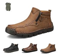 Motorcycle Boots, Men's Casual Leather Shoes Loafers Fashion Comfortable Mid-Top Loafers (Khaki,33)