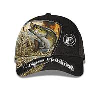 Motorcycle Cap Pêcheur De Pêche Au Bar Imprimé Nom Personnalisé avec Pêche À La Mouche De Poisson À Grande Bouche Golf Casquette Unique Trucker Cap pour Voyages, Camping, Cadeau
